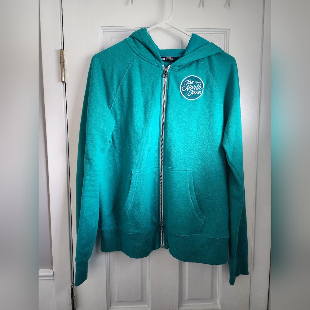 Women's LG teal North Face zip-up hoodie